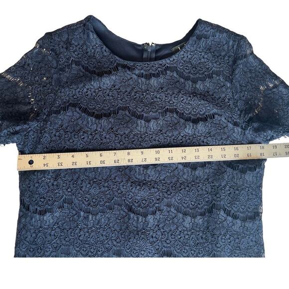 Lulus Take Me To Brunch Navy Blue Lace Shift Dress, Large, Mini, Short Sleeve - Picture 5 of 10